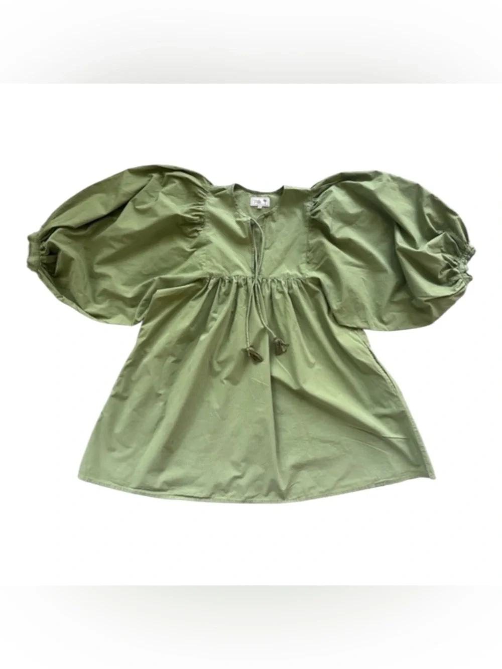 Millie Resort & Travel Olive Green Puff Sleeve Babydoll Dress Medium - Picture 2 of 14